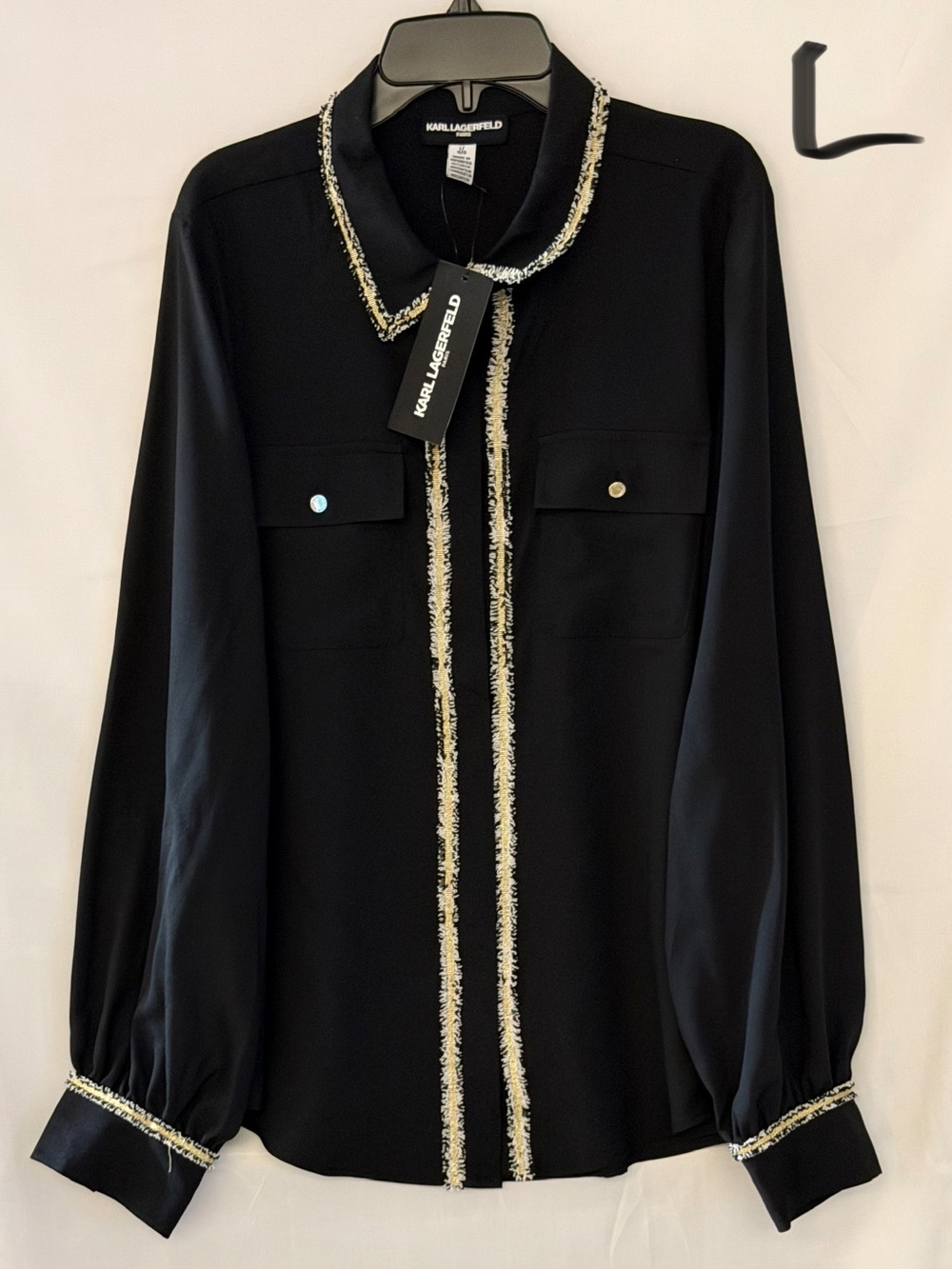 Karl Lagerfeld Black Long Sleeve Blouse with Gold-Trim